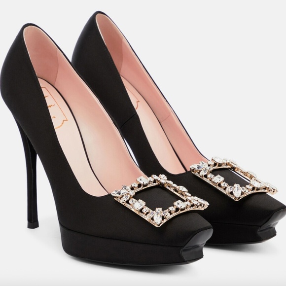 Roger Vivier Shoes - Roger Vivier Flower Strass Satin platform Evening Shoes Pumps